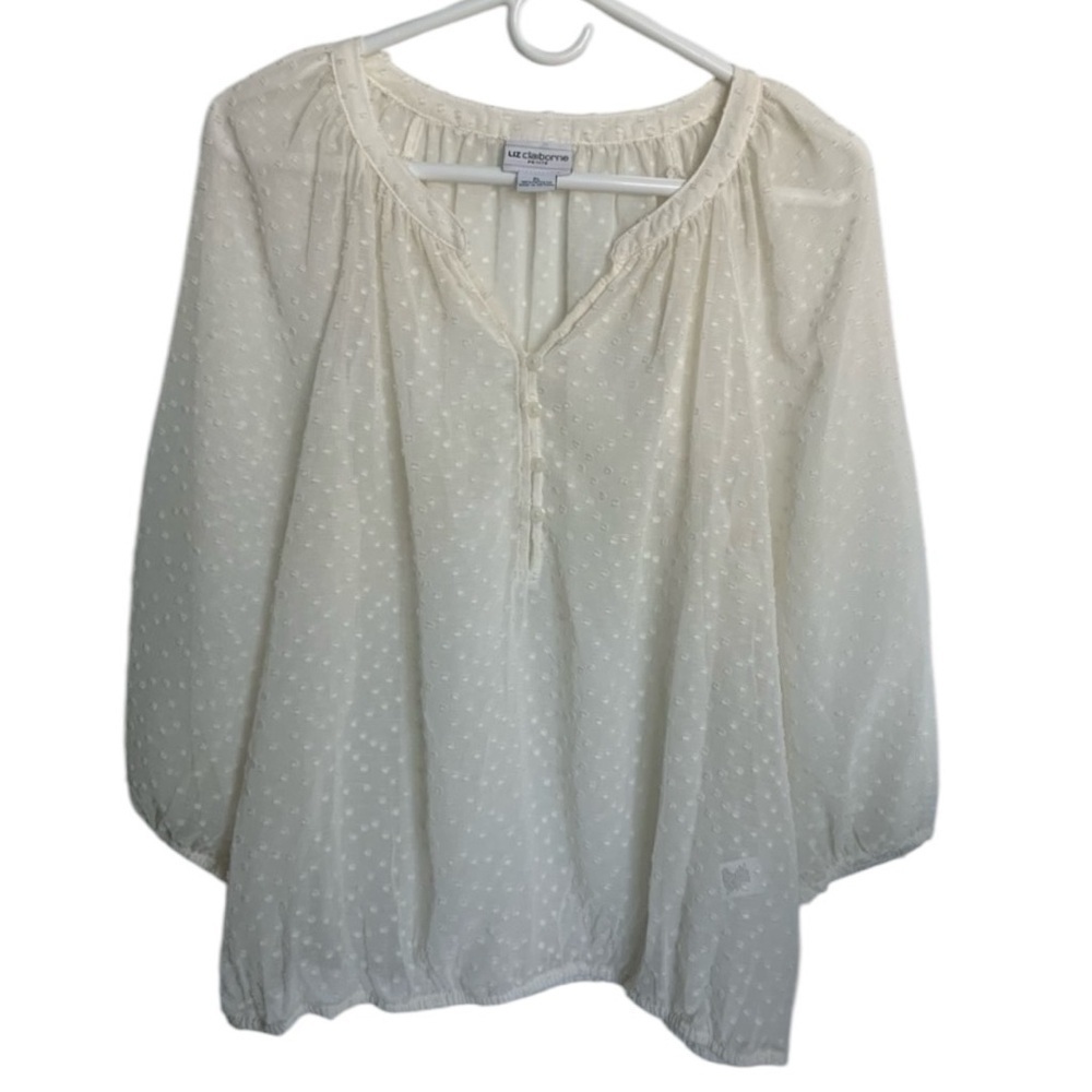 Liz Claiborne Petite Sheer Textured Blouse Womens L petites